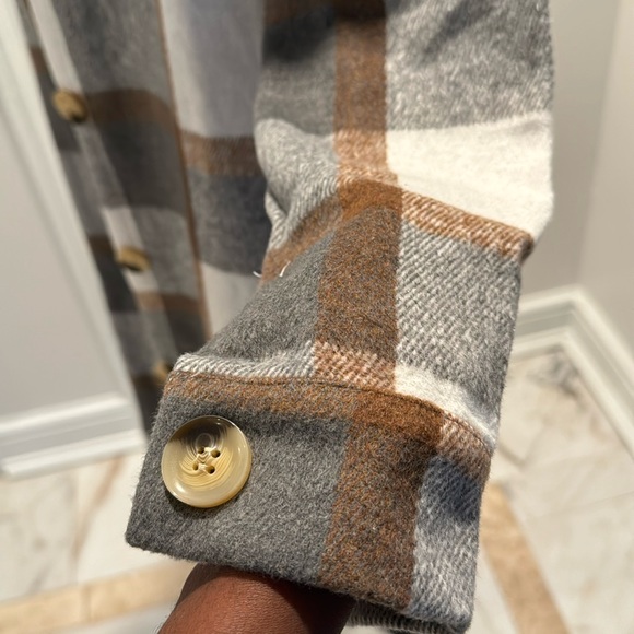 207. Plaid Print Shacket Jacket,Button Front Long Sleeve Mid Length - Picture 8 of 10